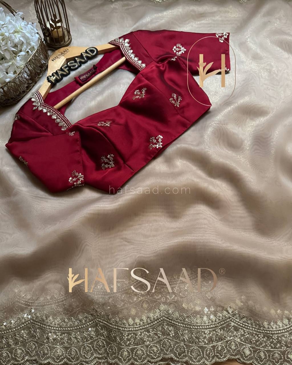 Luxurious Ivory Organza Dupatta with Heavy Golden Sequin & Zari Cutwork Border – Perfect for Weddings & Festive Layering - Image 5